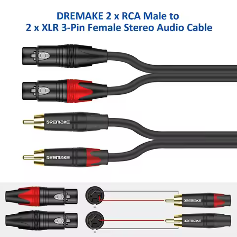 DREMAKE RCA to XLR Audio Cable Dual RCA Plug to Dual XLR 3-Pin Microphone Cable 2 XLR to 2 RCA HiFi 