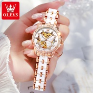 OLEVS Watch for Women Automatic Original Ceramic Strap Luxury Janpan Skeleton Water Proof Mechanical