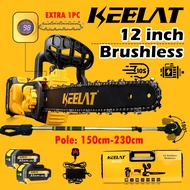 KEELAT KEC009 Cordless 12 Inch Chainsaw Electric Saw Bateri Mini Chainsaw Battery Wood Cutter Gergaj