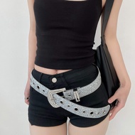 Women Fashion Wide ladies belt Sparkling Rhinestone Buckle Western Y2k Style belt for woman dress pa