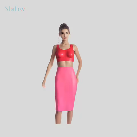 Nlatex 3D molded latex midi skirt, seamless party skirt with zipperless design
