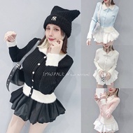 JMG SPACE Macaron Chanel Furry White Collar Pit Strip Sweater 4 Colors Knitted Sweater