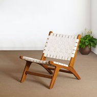柚木休閒椅 天然藤皮革躺椅 原木實木單人椅 復古設計感 創意禮物