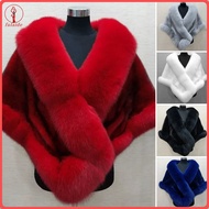 fulaide Thickened Warm Solid Color Fluffy Cape Coat Women Winter Faux Mink Fox Fur Shawl