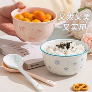 Underglaze Color Ceramic Bowl Tableware Set Girl Heart ins Style Ceramic Bowl Spoon Combination Hous