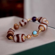 Natural Tiger Tooth Dzi Beads Bracelet Agate Treasure Dzi Beads Simple All-Match Medicine Master Dzi