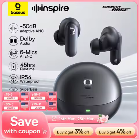 Baseus Inspire XP1 -50dB Adaptive ANC Wireless Earbuds Bluetooth 6.1 Dolby Audio 6 Mic ENC Wireless 