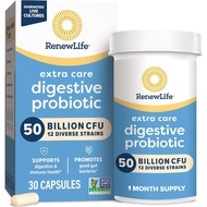 Renew Life Extra Care Digestive Probiotic 30 Capsules, 50 Billion CFU Daily Supplement Supports Immu