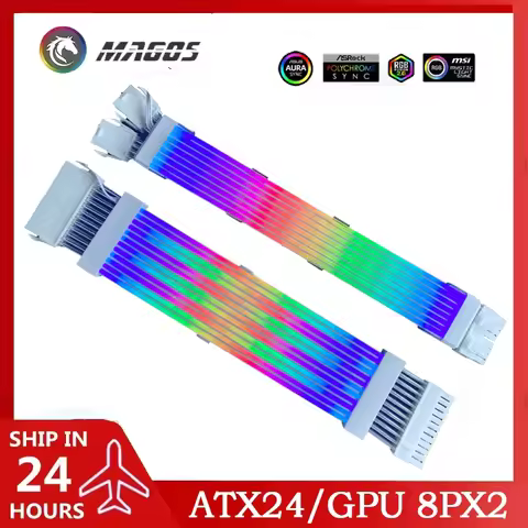 GPU Extension Cable ARGB Rainbow Neon Line LED Light Cover ATX 24Pin 8PinX2 Extender Cord Not Lian L