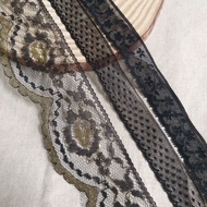 Poly mesh lace, black, size 1.3cm to 8cm. (5 meter cord)