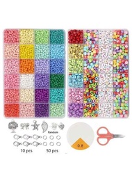 1 Set De Material De Bricolaje/4mm Cuentas De Vidrio Y Accesorios Acrílicos, Cuentas De Semillas De Vidrio, Set De 24 Colores Para Hacer Pulseras, Caja De Almacenamiento De Plástico Con 24 Compartimentos, Utilizados Para Hacer Joyas, Pulseras, Collares, Pendientes