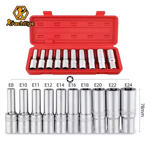 Krachtige 10Pcs E-shaped Extended Torx Socket Set E8-E24 Hexagonal Torx Torx Socket Head 1/2'' Socke