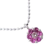 二手 18K 白金花朵圖案項鍊，鑲有紅寶石和鑽石，0.20/0.06 盎司，約 1.7 克。