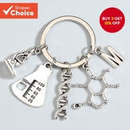 Science Keychain Microscope Measuring Glass Chemical Molecules Key Ring Chemistry Structure Key Chai