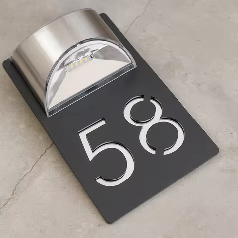 Personalized acrylic solar Led luminous doorplate House Number Sign Outdoor address plaque home apar
