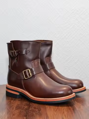 American Casual Engineer Boots Motorcycle Boots Men's Leather Outdoor Boots Goodyear Craftsmanship