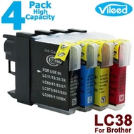 Vileed 4 Pack Lc38 Bk C M Y Full Set Print Ink Cartridge For Brother Dcp-145C Dcp-165C Dcp-195C Dcp-