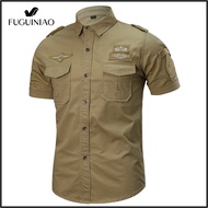 Áo Sơ Mi Quân Đội FUGUINIAO Cotton Mùa Hè Áo Sơ Mi Nam Ngắn Tay Quân Đội Thời Trang Giản Dị Áo Sơ Mi