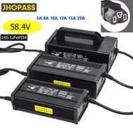 58.4V 20A 15A 12A 10A 8A 5A 16S Lithium Lifepo4 Battery Charger Power Supply Smart Ac180v-240V 51.2V Ebike Electronic Aluminium