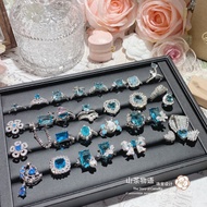 Aquamarine Ring Micro-Set Exaggerated Open Ring