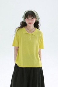 3 顔色 韓式簡約風 POLO 短袖針織衫 寬鬆慵懶風通勤上衣