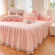 Lace Bed Sheet Cover Princess Style Bed Skirt Soft Plain White Wedding Bridal Bed Skirting Pillowcas