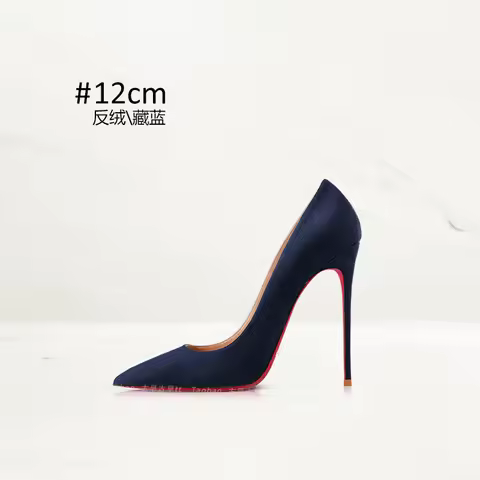 New navy blue suede high heels for women, pointed and slim heels, fashionable and high-end single sh