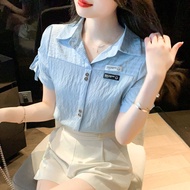 2023 summer womens new temperament high-end shirt short-sleeved fashionable western-style cover meat