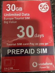 Vodafone 30GB 5G 歐洲漫遊 SIM Card 30日