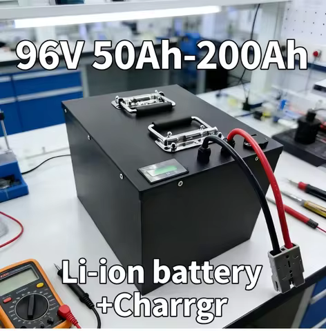 96V Li-ion Battery with Bluetooth BMSDeep Cycle Rechargeable 50Ah-200Ah for 3000W/5000W/9000W Four W