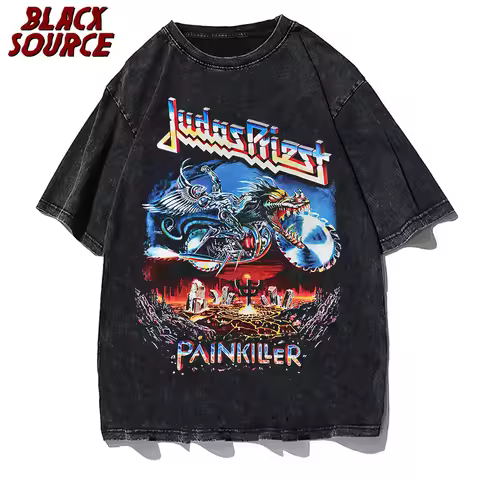 Men T-shirt Metal Punk Band Judas Priest Painkiller Short Sleeve Streetwear Harajuku Casual Plus Siz