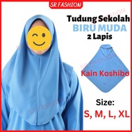 Tudung Sekolah 2 LAPIS BIRU MUDA Kain Koshibo Licin/ Tudung Pengawas Sekolah Rendah & Menengah Kain 