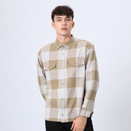 EDWIN JEANS - BASTIEN - BEIGE WHITE PEPPER Kemeja Flanel Casual Pria Lengan Panjang LS - Top Man Shi