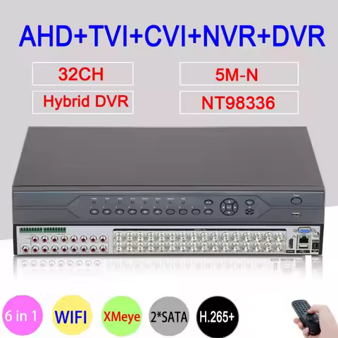 5MP CCTV Camera 5M-N Audio H.265+ 32CH 32 Channel 6 in 1 Coaxial Hybrid NVR CVI TVI AHD DVR Surveill