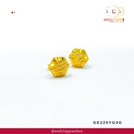 WELL CHIP Hexagon Studs Earrings - 916 Gold/Anting-anting Kancing Heksagon - 916 Emas