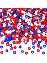 500/1000 piezas de cuentas de arcilla roja, blanca y azul, cuentas patrióticas planas redondas para el 4 de Julio para hacer joyas, para hacer collares, pulseras, pendientes y decoraciones de suministros