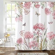 Baccessor Pink Floral Hydrangea Shower Curtain 72x84 Inch Plants Shower Curtain Farmhouse Polyester 