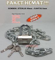 Harga Hemat !! Rantai Dan Gembok Stainless / Rante Gembok Dan Kunci / Rante Gembok Pager / Rante Be