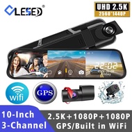 3 Channel 2.5K +1080p+1080P 10 Inch Car DVR WIFI GPS Dash Cam Car Camera Dashcam Stream RearView Mir