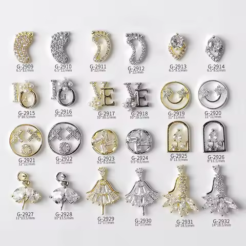 2Pcs Luxury Design Nail Art Zircon Jewelry Crystal Rhinestones Nail 3D Charms Gold Silver DIY Manicu