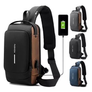 88039 - New-Men Chest Bag Waist Bag Anti-theft Lock Sling Bag Fashion Chest Pack Waterproof USB Cros
