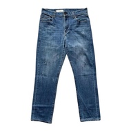 PLAC DENIM BERLIN SLIM STRAIGHT INDIGO BLUE DISTRESSED JEANS (32)