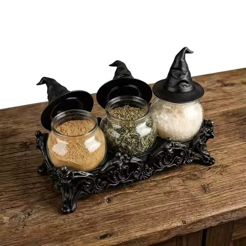 Handcrafted Witchy Hat Lids Apothecary Spice Jars Clear Seasoning Jars 3pcs Spice Jar Set Spice Cont