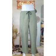 KYU SM 88 MEN: Army Green 2-Side Pocket, 2-Flap Side Pocket Cargo Drawstring Pants M, L