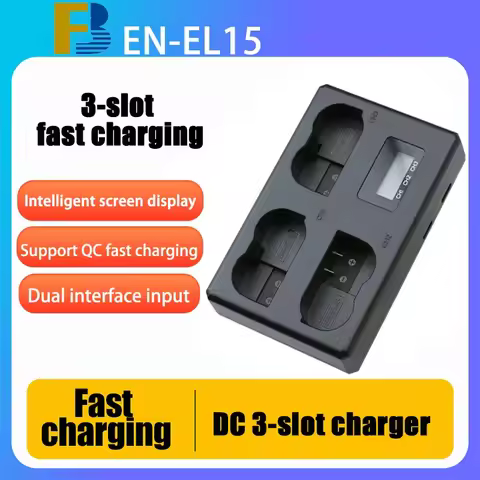 Fb EN-EL15 El15c Battery 3 Slot Charger For Nikon Camera D750 D800e Z5 D780 D7200 D800 D500 D610 Z7i