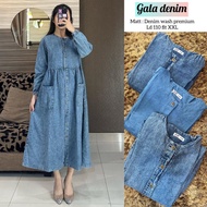 Gala Midi Jeans Denim / Midi Dress Jeans Denim Lengan Panjang