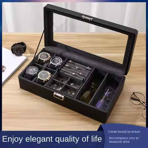 New Watch Box, Lychee Pattern Multi-position Jewelry Storage Box, Watch Box, Glasses and Sunglasses 