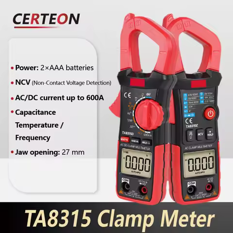 TA8315 True RMS AC DC Clamp Meter 600A Auto Range NCV Digital Clamp Multimeter Jaw 27mm Backlight Po