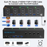 KVM Switch 3 Monitors 4 Computers 4K@60Hz 4K144Hz 8K260Hz,USB 3.0 HDMI Displayport KVM Switch Triple