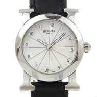 【日本直送】愛馬仕 HERMES H Hour 錶款 Rond 腕錶 HR1.210 不鏽鋼 x 壓紋皮革 J 石英 指針式顯示 銀色錶盤 【二手】